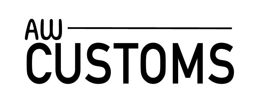 Black 'AW Customs' logo on a transparent background
